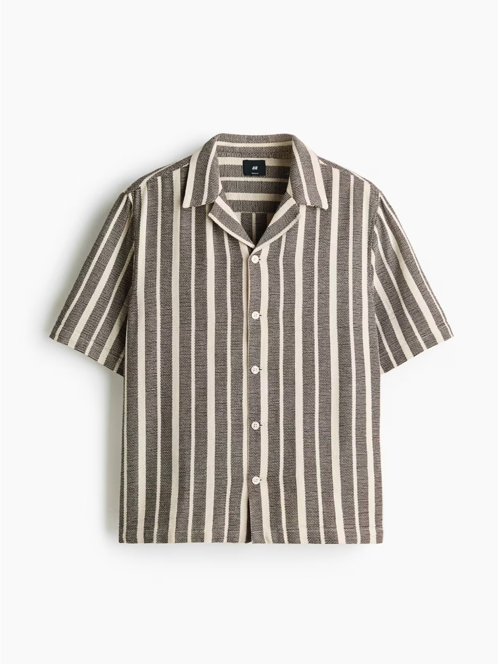 H&M Men’s Short-Sleeve Vertical Stripe Button-Down Shirt - Beige & Brown